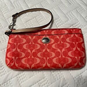 Coach Signature Print Red and Pink Wristlet